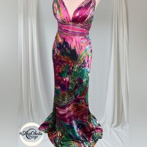 Vintage David's Bridal Multicolor Sequin Mermaid Gown Backless Prom Dress 5/6